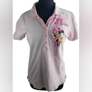 Disneystore Women's Minnie Mouse Pink Button Front Short Sleeves Polo Shirt - XL